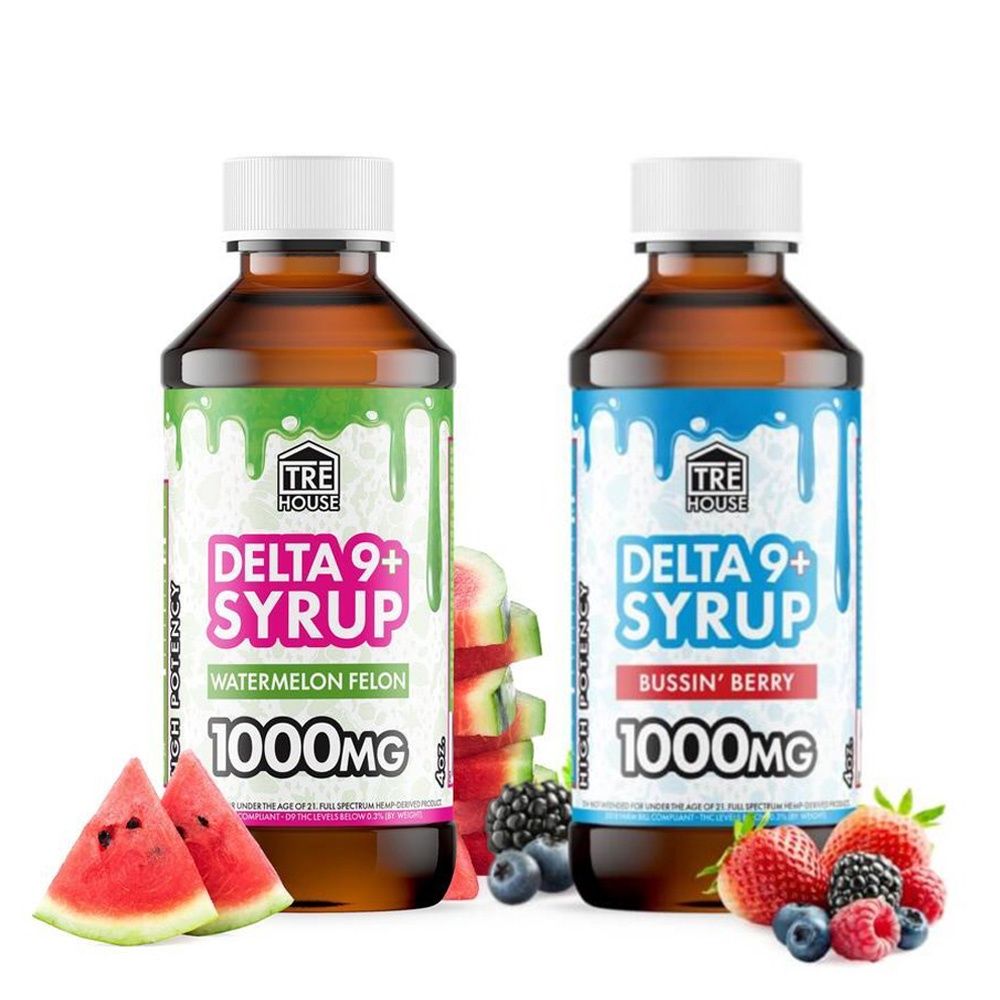 TreHouse Delta 9 Syrup 1000mg Blend – Watermelon &amp; Berry flavors promoting wellness