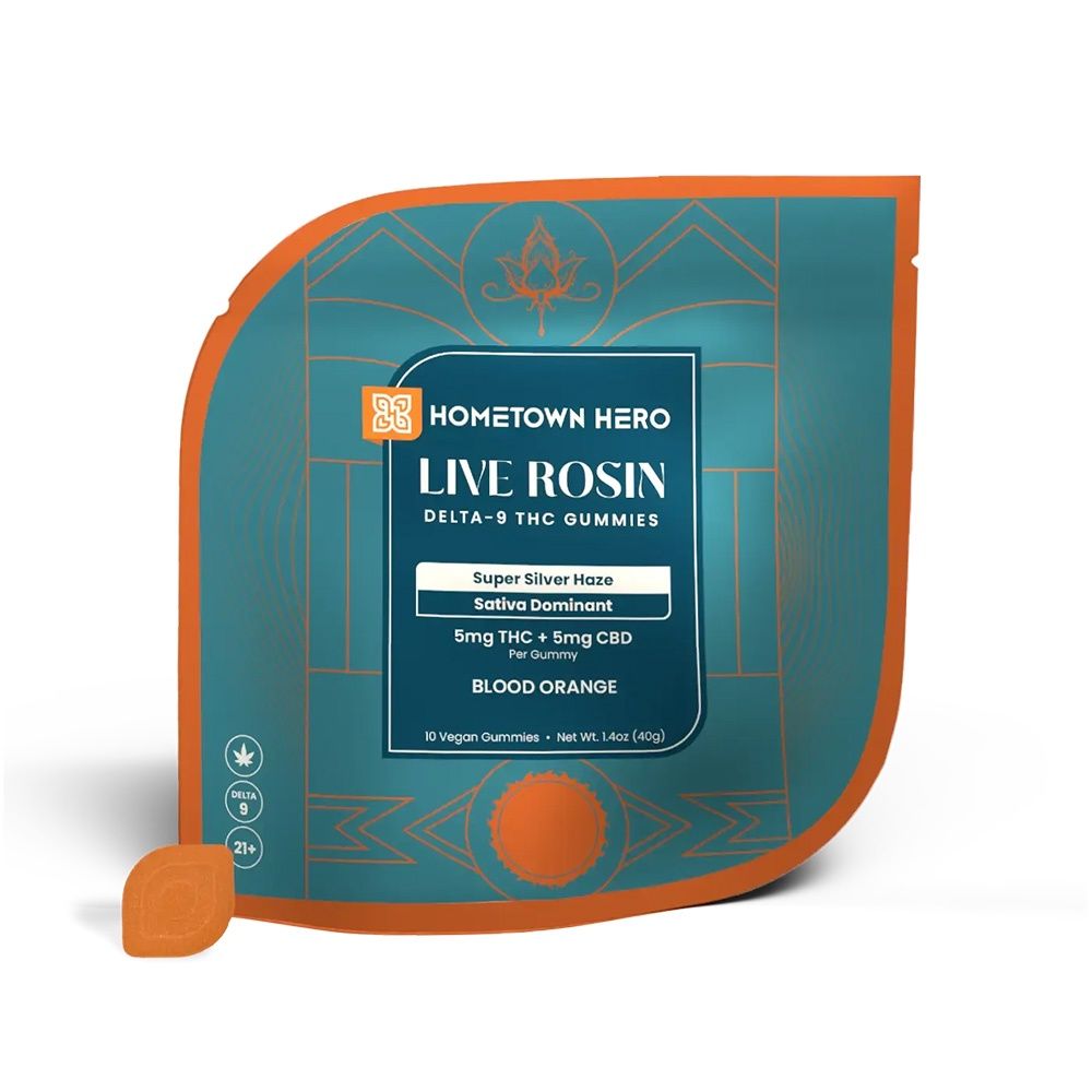 Hometown Hero Live Rosin Gummies 5mg Delta 9 5mg CBD, Variant: Blood Orange Super Silver Haze / Sativa