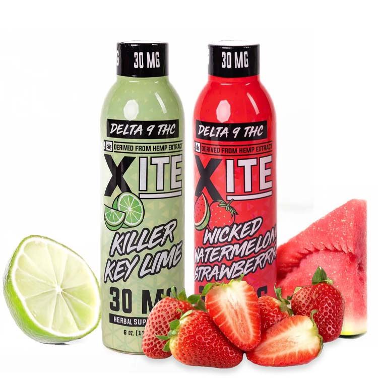 XITE 30MG THC Drinks – Watermelon Strawberry and Killer Key Lime Side by Side