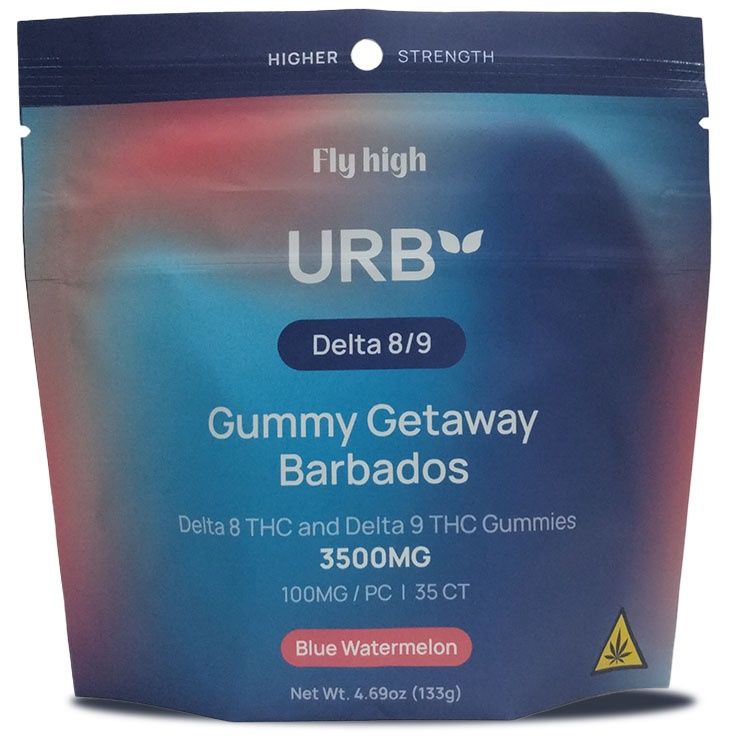 Urb Delta 8/9 Live Resin Gummies 90mg Delta 8 THC 10mg Delta 9 THC 3500mg, Variant: Blue Watermelon