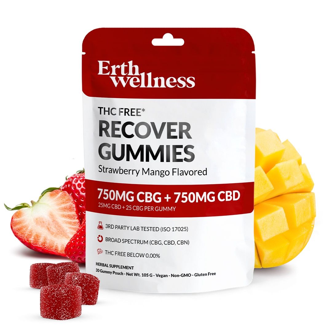 Erth Wellness THC Free Recover Gummies 750mg CBG and 750mg CBD