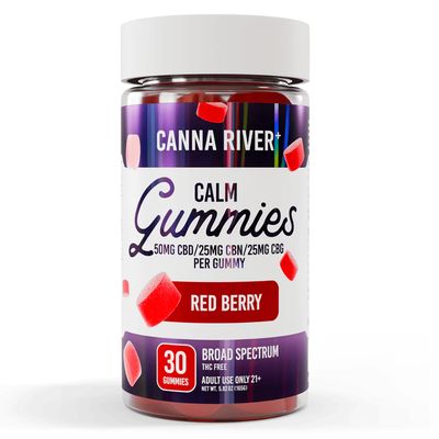 Canna River Calm Gummies Red Berry 50mg CBD 25mg CBG 25mg CBN