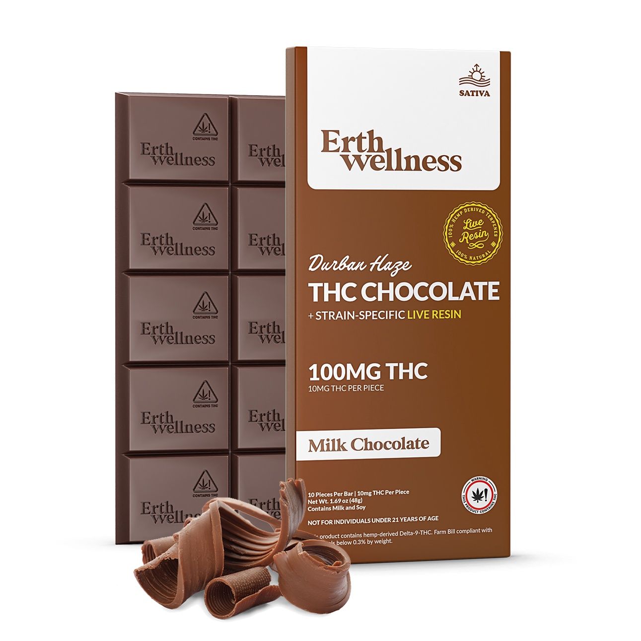 Erth Wellness Delta 9 THC Chocolate Bar - 100mg, Strain: Durban Haze Live Resin Milk Chocolate
