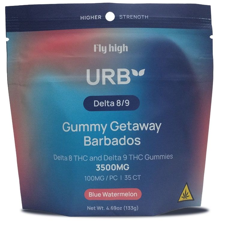 Urb Delta 8/9 Live Resin Gummies 90mg Delta 8 THC 10mg Delta 9 THC 3500mg, Variant: Blue Watermelon
