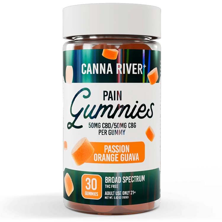 Canna River Pain Gummies Passion Orange Guava 50mg CBD 50mg CBG