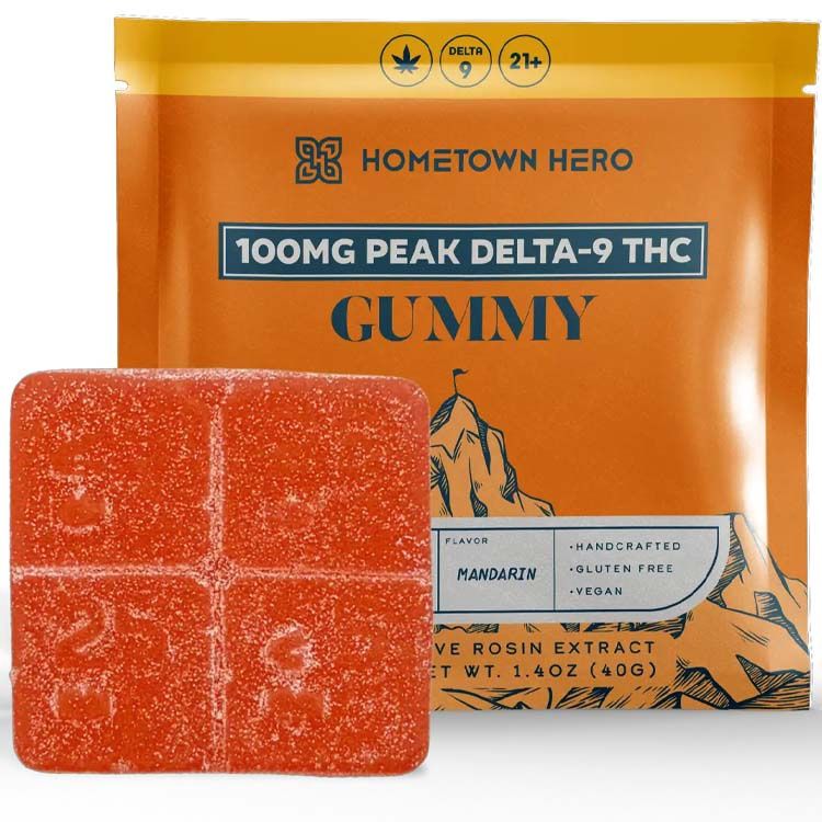 Hometown Hero Peak Gummy 100mg Delta 9, Strain: Mandarin Sour Diesel – Sativa Strain