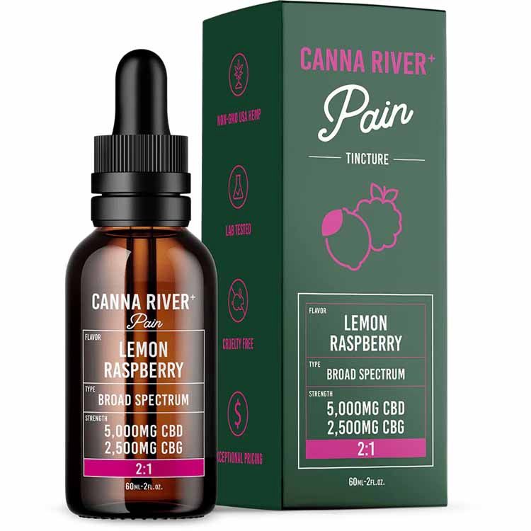 Canna River CBD Pain Tincture 2:1 5000MG CBD + 2500MG CBG, Flavor: Lemon Raspberry