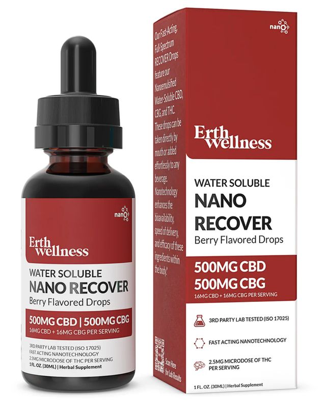 Erth Wellness Water Soluble Nano Recover Tincture 500mg Full Spectrum CBD and 500mg CBG