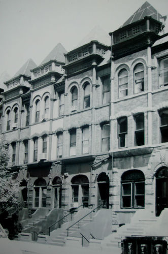 Brownstones on Lenox Avenue Street scene, Harlem USA