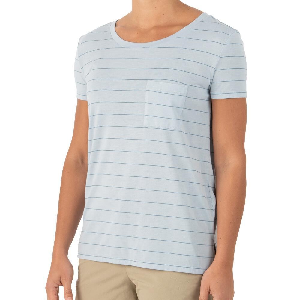 Free Fly W&#39;s Bamboo Channel Pocket Tee, Color: Blue Mist/Atlantic Blue, Size: S