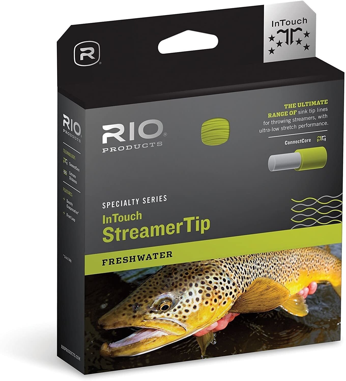 Rio Products InTouch Streamer Tip Fly Line, Attribute 1: WF5F/I, Attribute 2: Float, Attribute 3: Grey/Yellow/Green