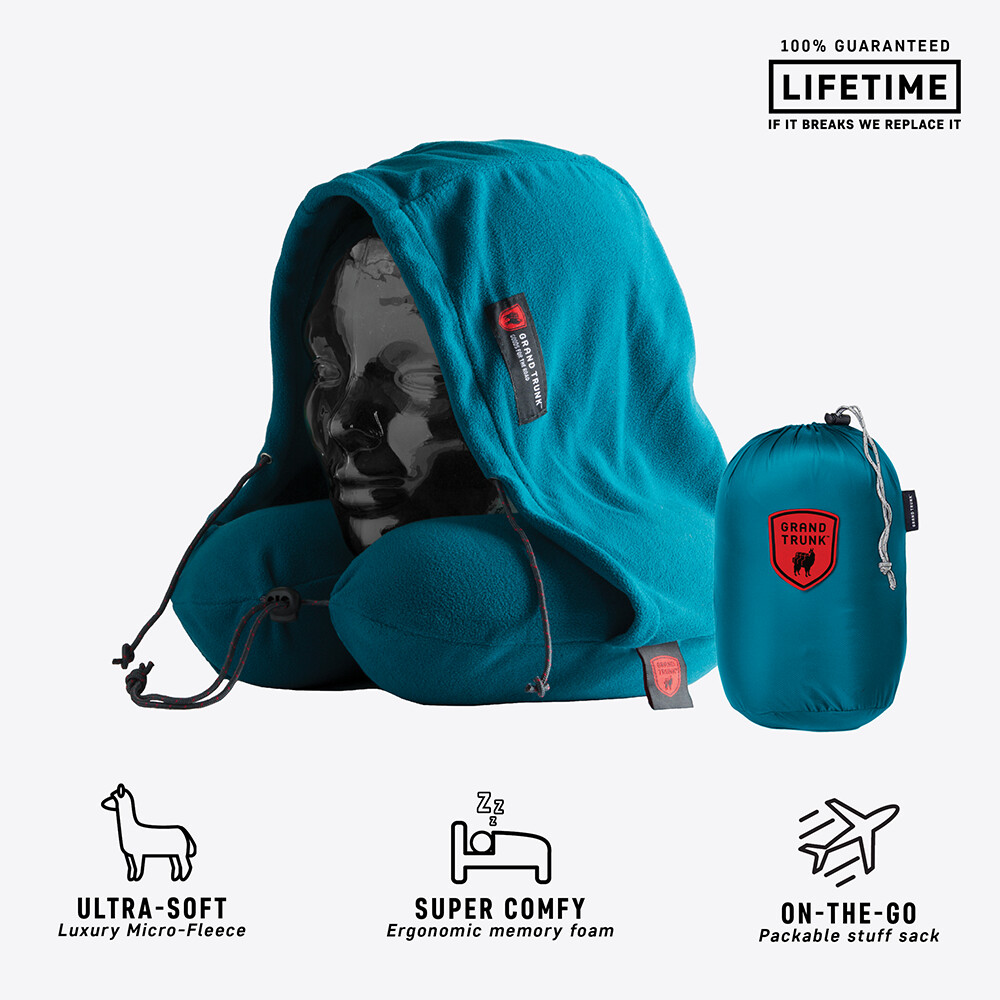 GrandTrunk Hooded Travel Neck Pillow Peacock Green