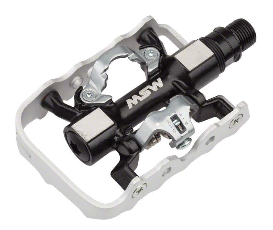 MSW CP-200 Pedals - Single Side Clipless with Platform Aluminum 9/16&quot; Black/Silver