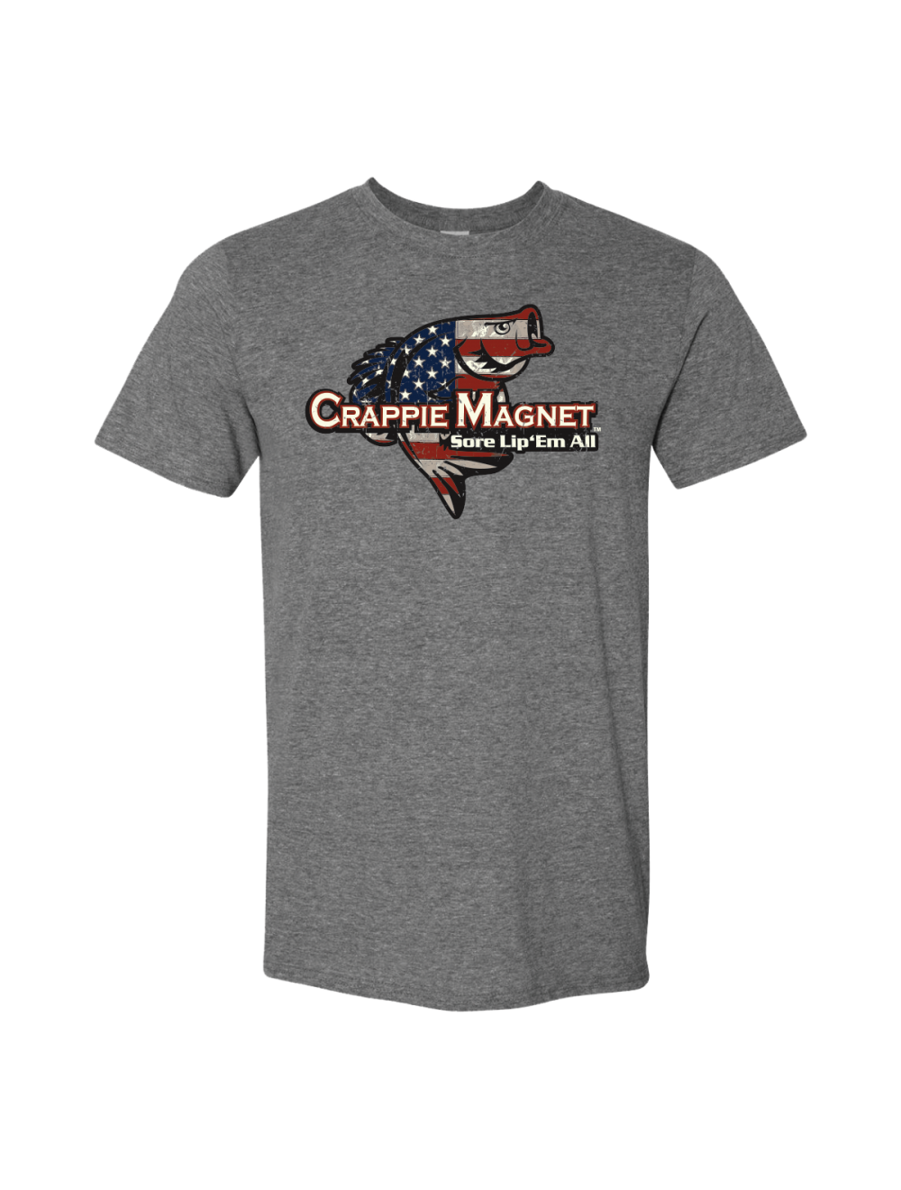 Crappie Magnet American Flag w/Trout T-Shirt Grey L