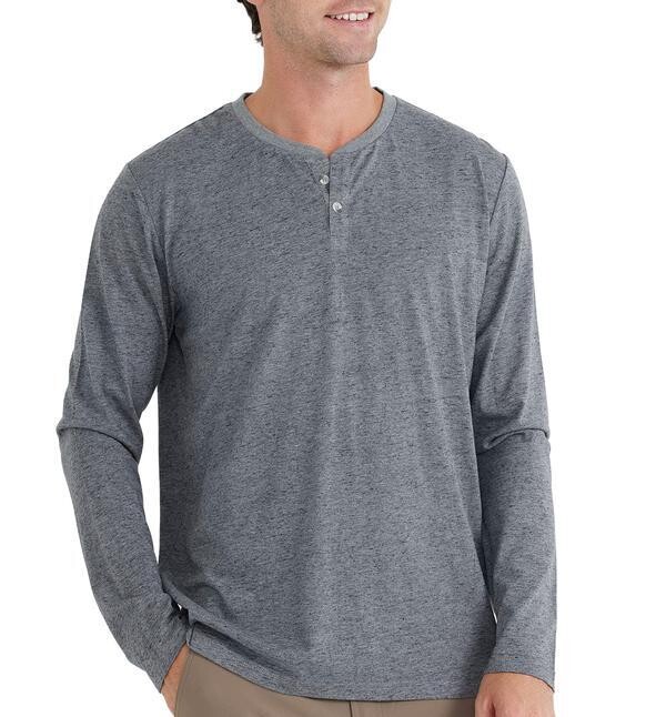 Free Fly M&#39;s Bamboo Heritage Henley Heather Flint XL