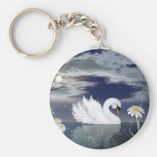 Enchanted Digitally Painted Swan Keychain