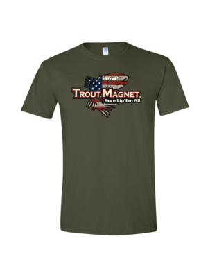 Trout Magnet American Flag w/Trout T-Shirt Green L