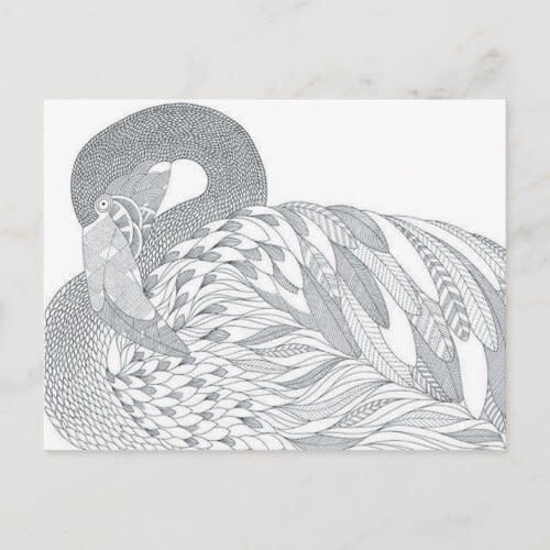 Two Sided Swan Adult Coloring Postcard