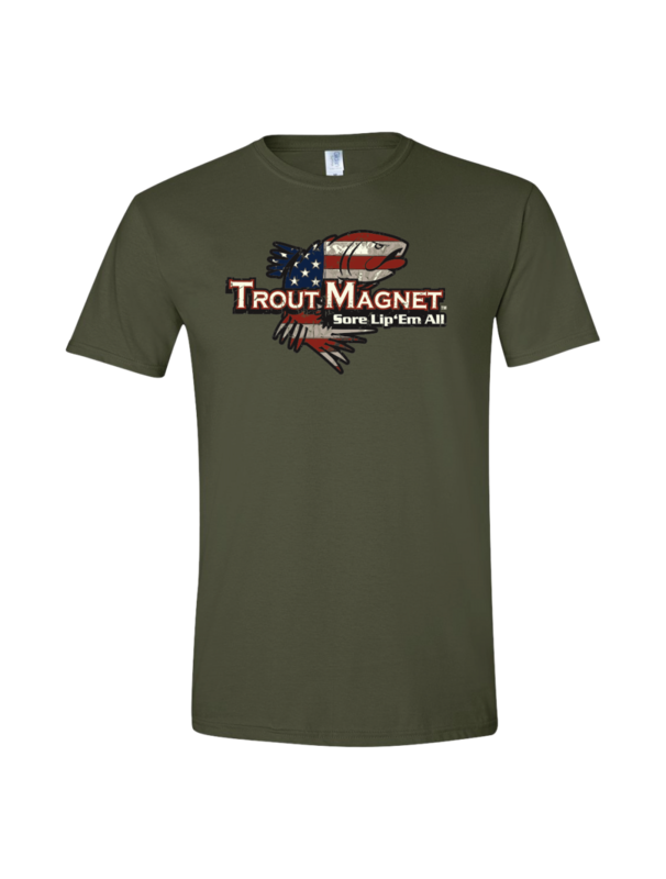 Trout Magnet American Flag w/Trout T-Shirt Green XL