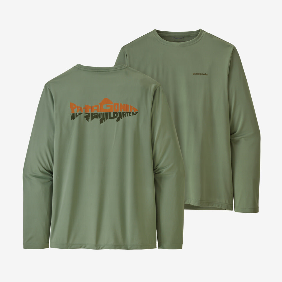 Patagonia M&#39;s Long-Sleeved Capilene Cool Daily Fish Graphic Shirt Wild Waterline: Sedge Green (WWSE) XL