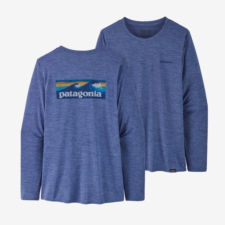 Patagonia W's Long-Sleeved Capilene Cool Daily Graphic Shirt Boardshort Logo: Current Blue X-Dye (BLCX) S