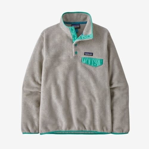Patagonia W&#39;s Lightweight Synchilla Snap-T Fleece Pullover Oatmeal Heather w/ Fresh Teal (OHTL) XL