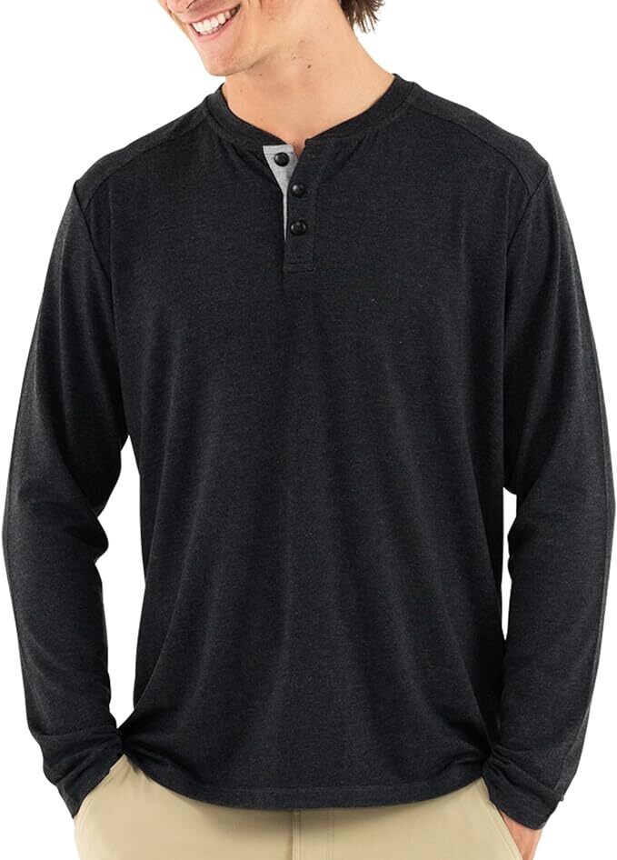 Free Fly M&#39;s Bamboo Heritage Henley Heather Black M