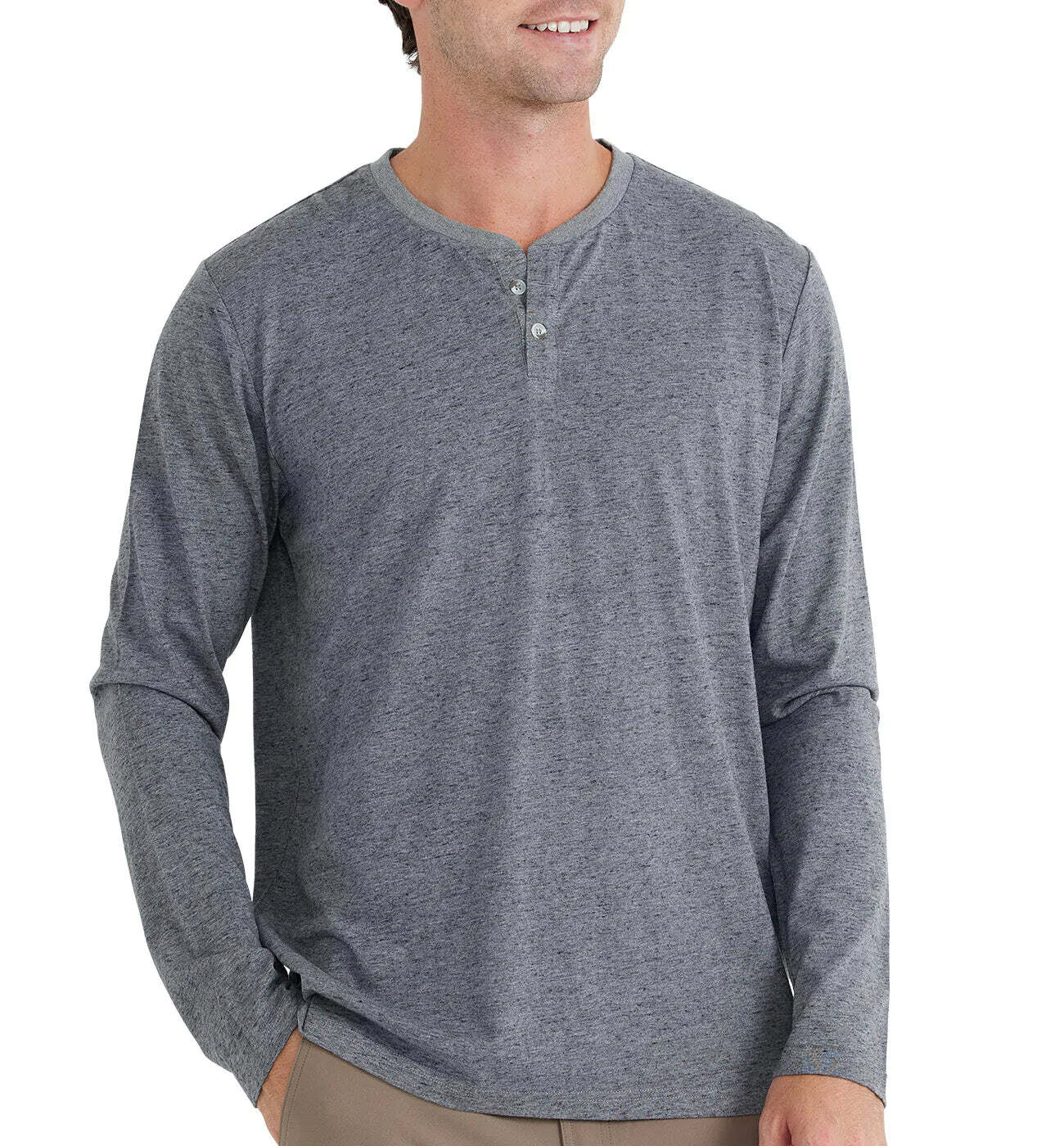 Free Fly M&#39;s Bamboo Heritage Henley Heather Flint L