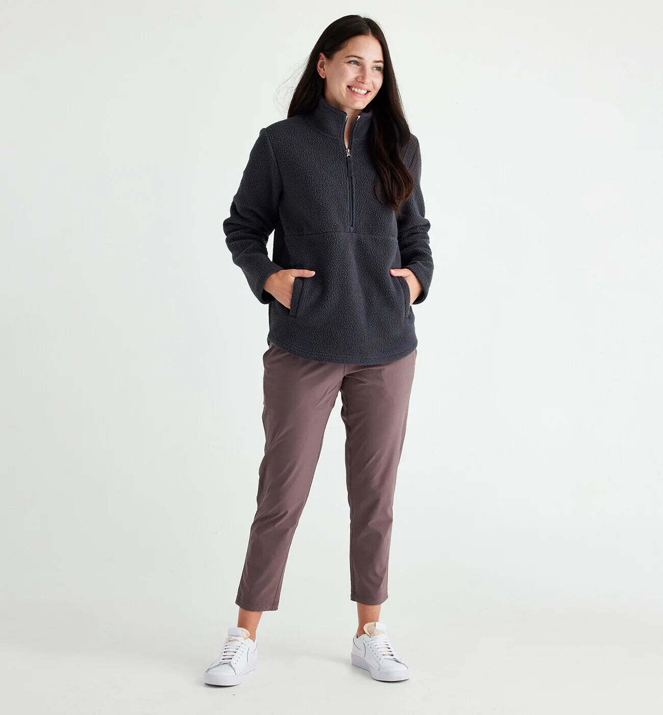 Free Fly W&#39;s Bamboo Sherpa Fleece Half Zip Abyss S