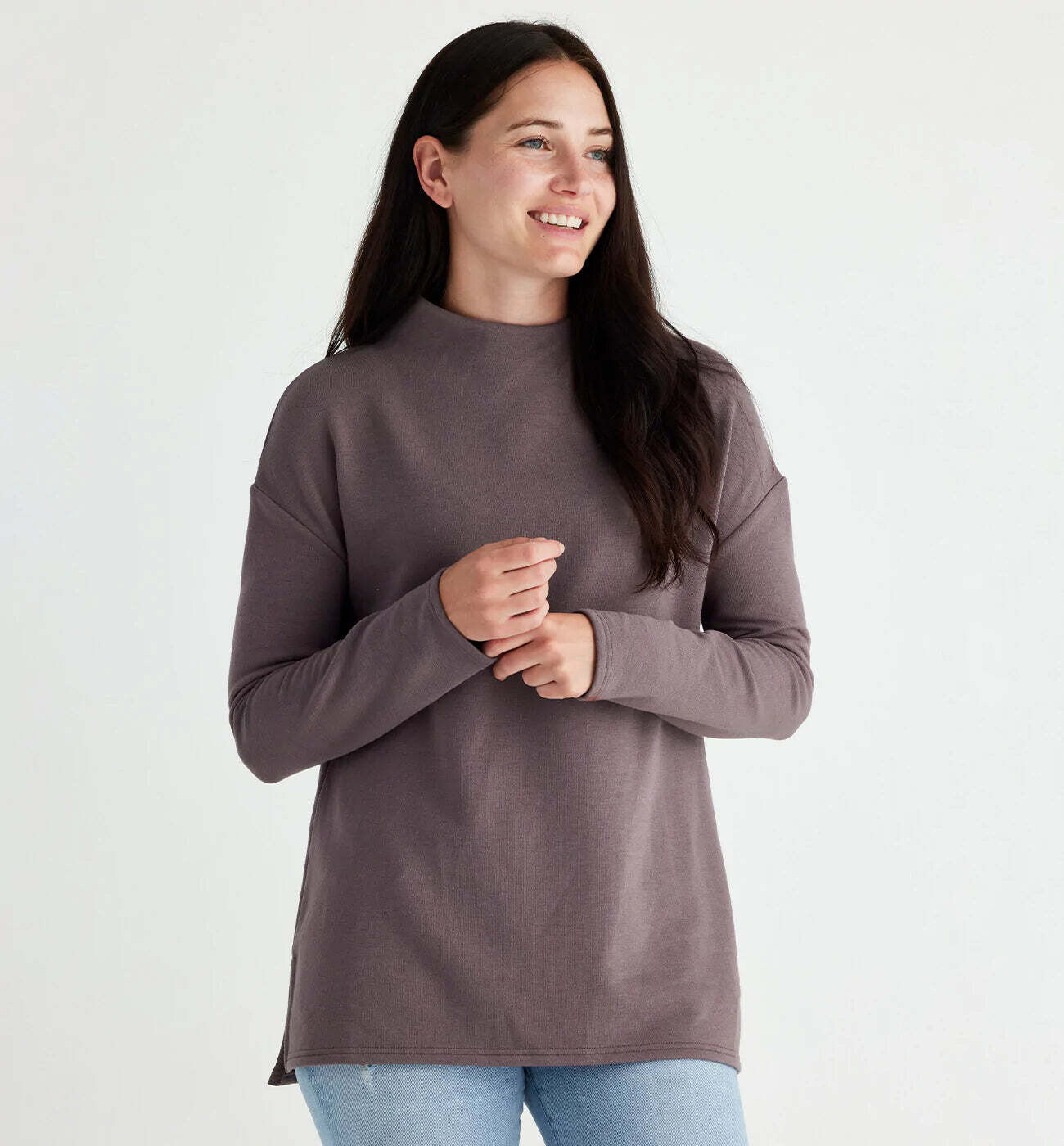 Free Fly W&#39;s Bamboo Thermal Fleece Mockneck Purple Peak M