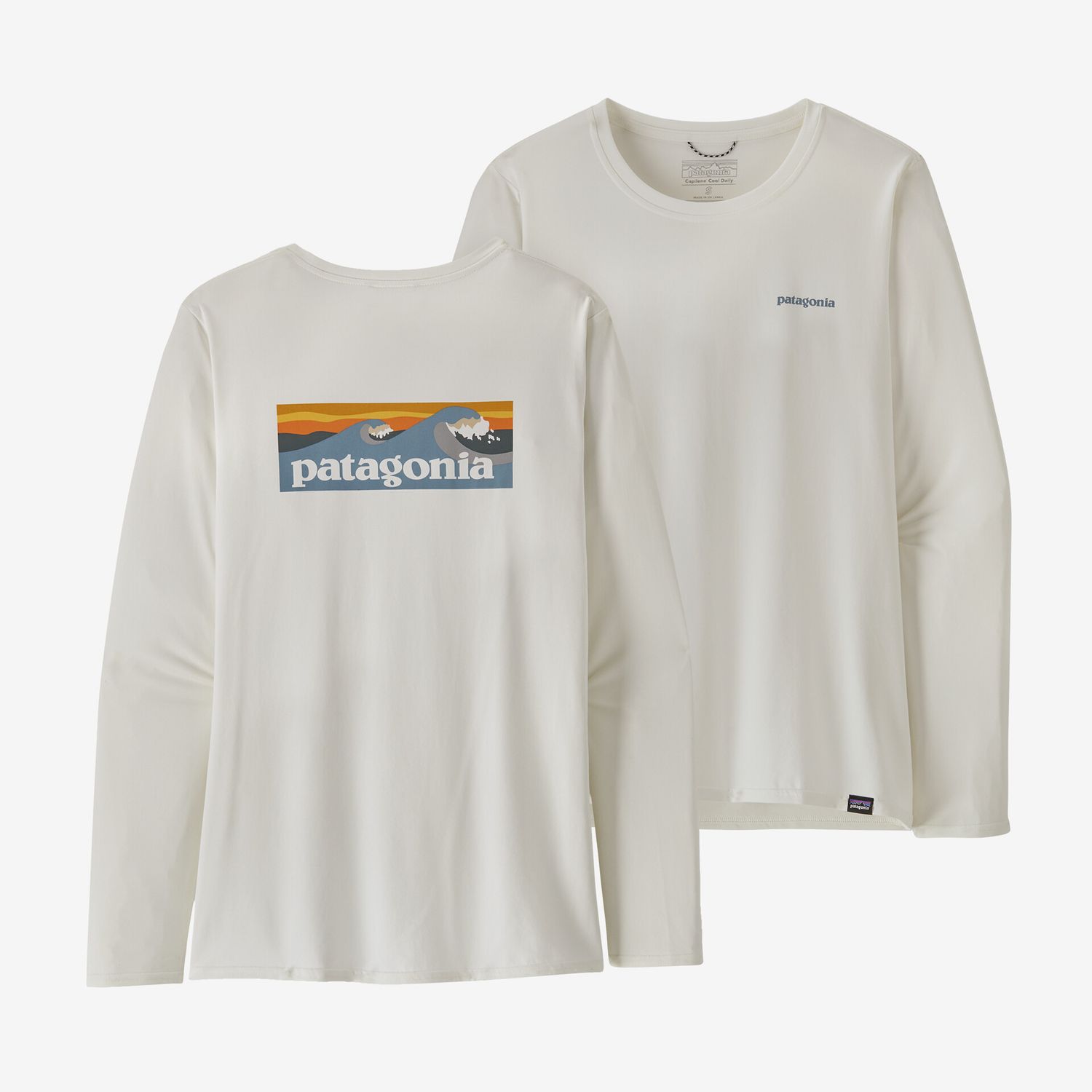 Patagonia W&#39;s L/S Capilene Cool Daily Graphic Shirt Boardshort Logo White (BOLW) S