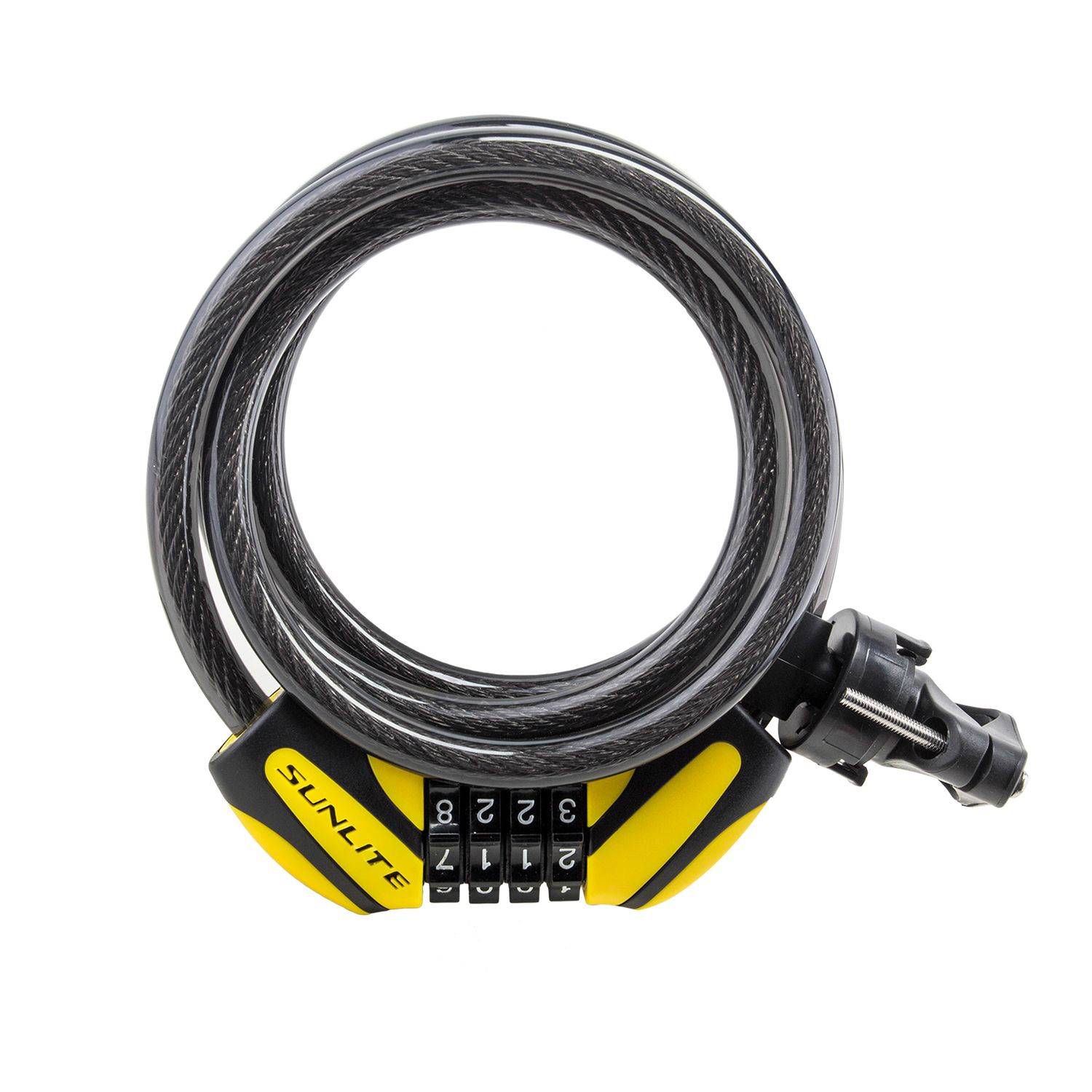 LOCK SUNLT DFNDR D1 CBL 12mmx6f COM W/BKT COIL BK/YL
