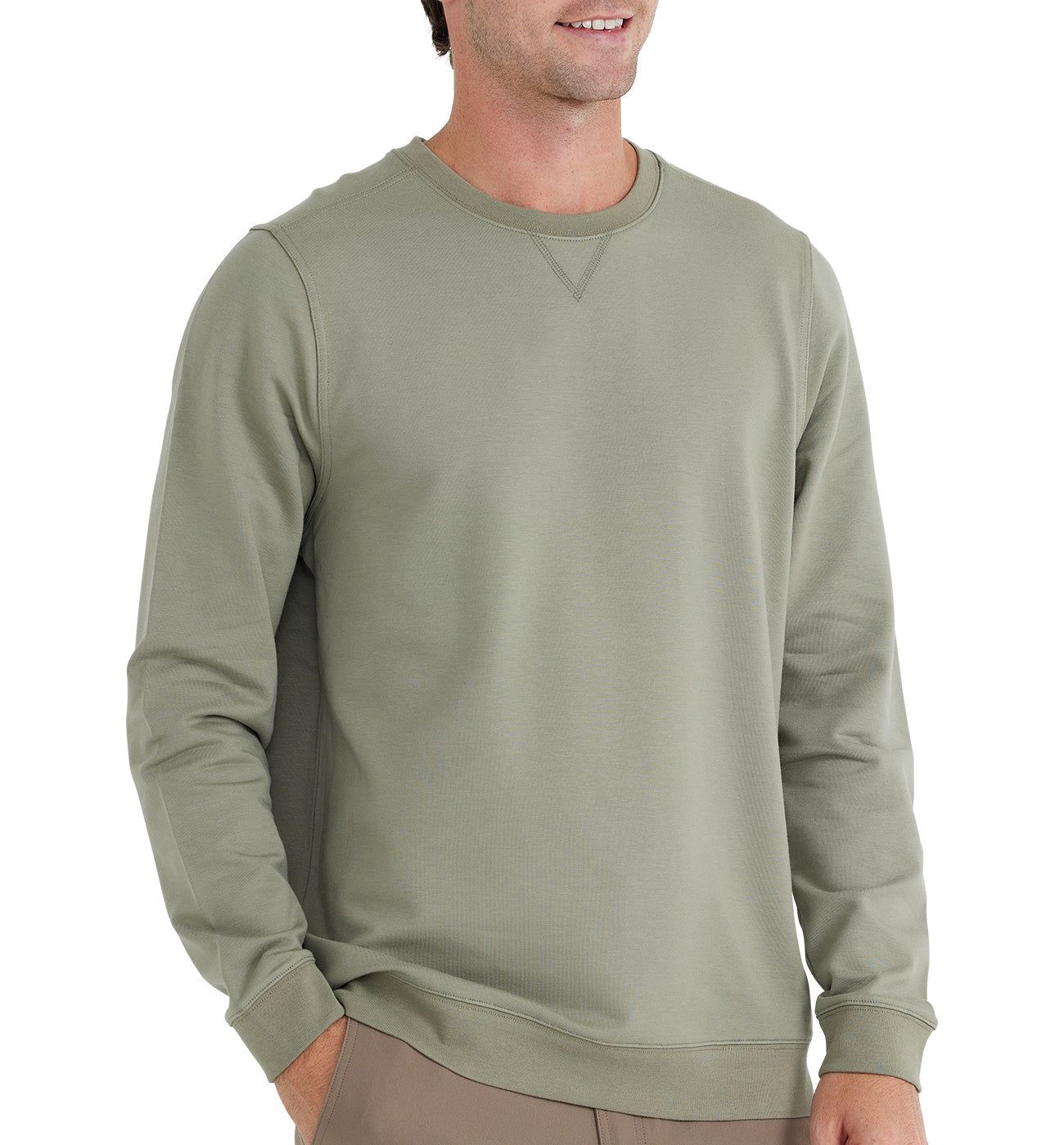 Free Fly M&#39;s Bamboo Heritage Fleece Crew, Color: Moss Green, Size: M