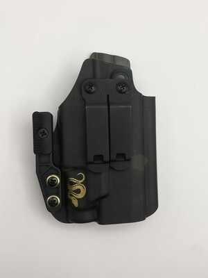 Superstition Concealment Holsters (metal grip module compatible), Hardware/Accent Color: Black Multicam with Gold Accents, Light Model: TLR7/7A ***Not available in the Black &amp; Gray Plaid