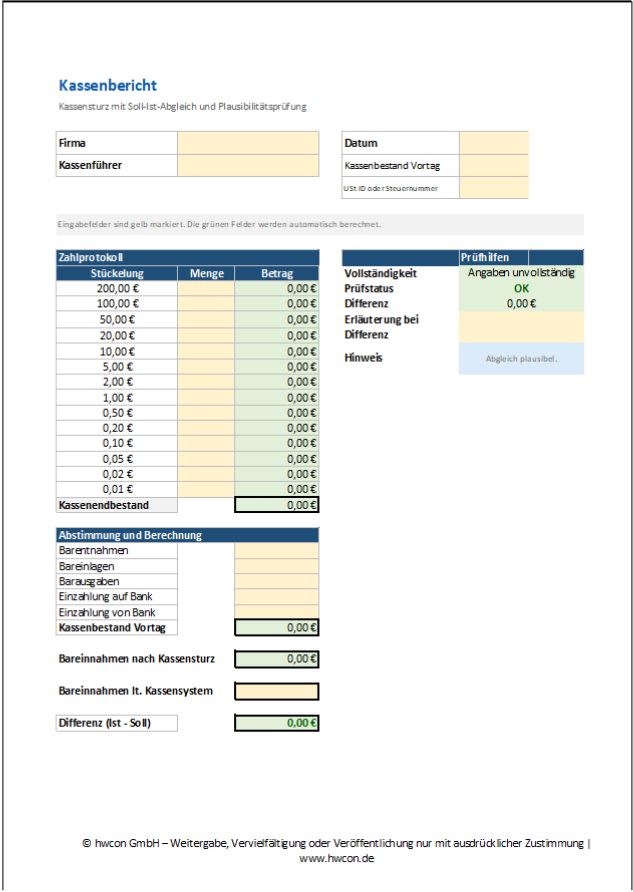 Kassenbericht – Excel Pro Kassenbericht – Excel Pro