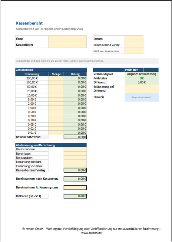 Kassenbericht – Excel Pro