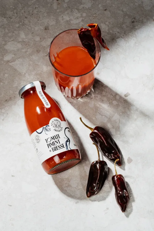 Pur Jus de Tomate ancienne &amp; piment de Bresse, bouteille 25 cl - FRANCE