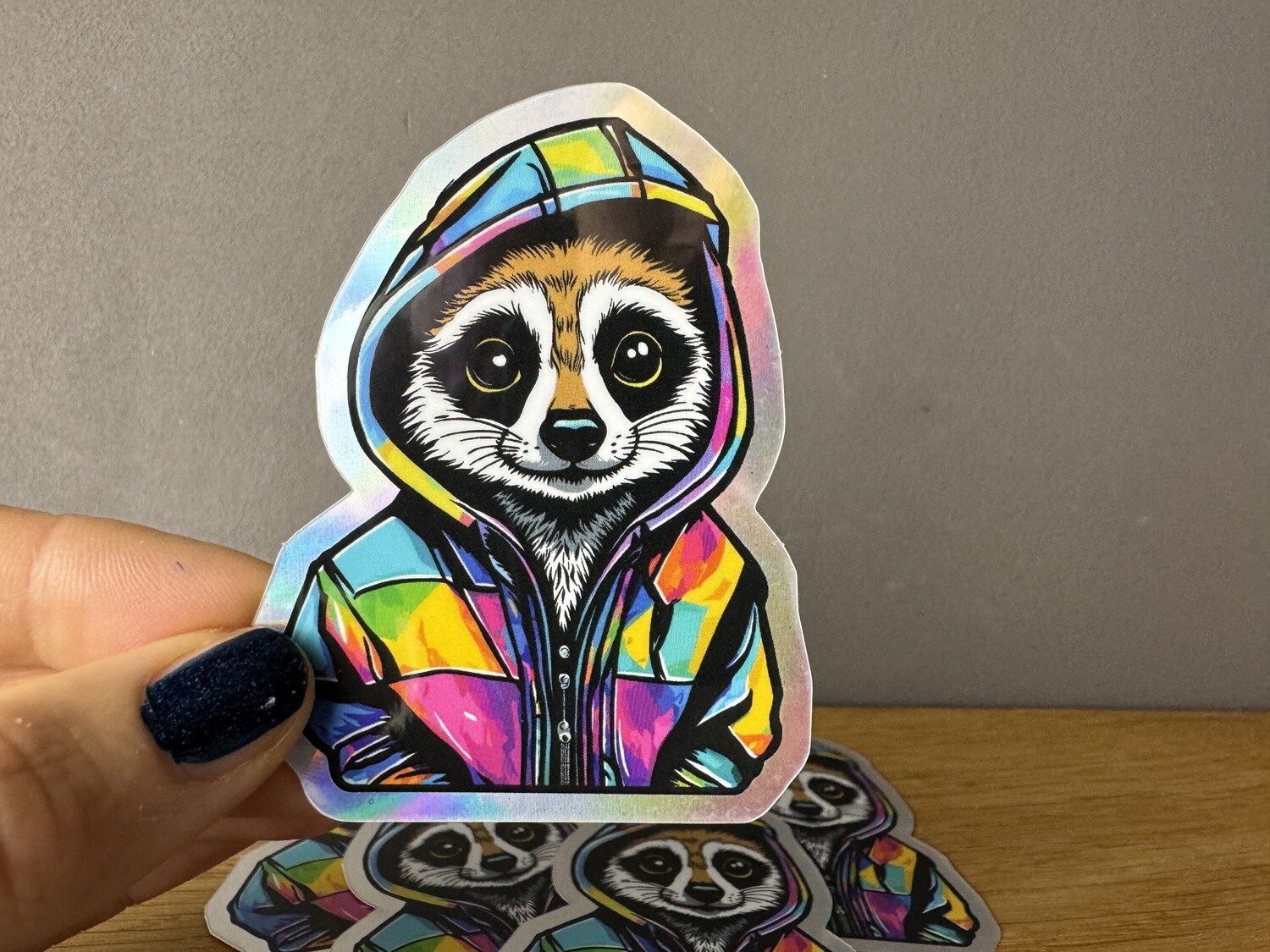 Regenbogen Erdmännchen Hoodie - Holographischer Sticker, Aufkleber