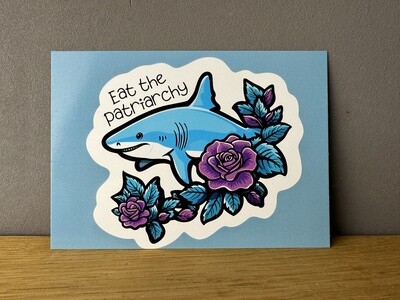 Eat the patriarchy shark - Postkarte blau