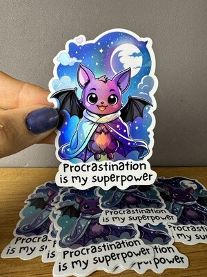 Procrastination is my superpower - Fledi 🦇 Holografischer Sticker