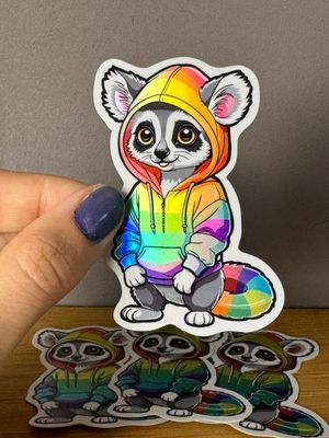 Rainbow Hoodie Lemur - Holografischer Sticker