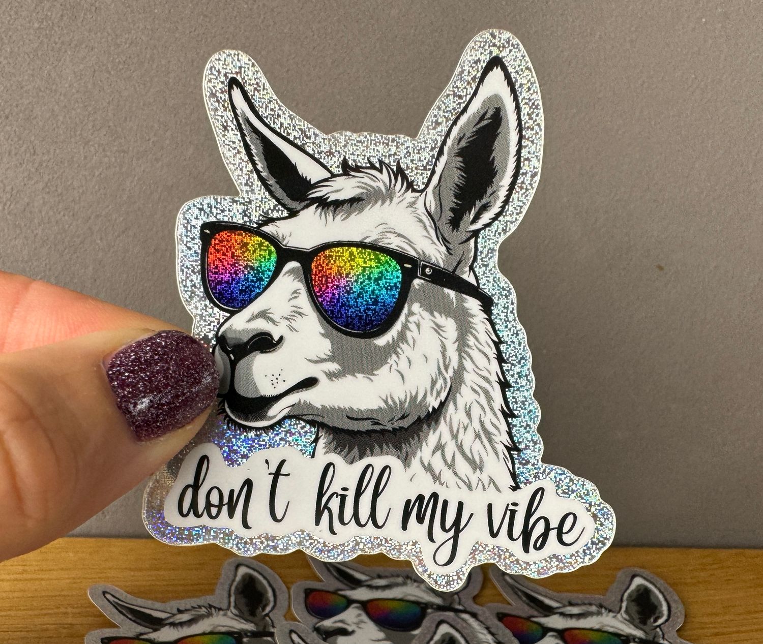 Don‘t kill my vibe Lama 🦙 Rainbow Glitzer Sticker​