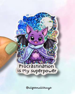 ✨ Limitierte Sonderedition ✨ Procrastination is my Superpower Fledi 🦇 Glitzer Sticker