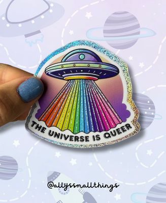 The Universe is queer 🌈 Regenbogen UFO 🛸 Glitzer Sticker