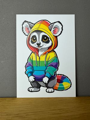 Rainbow Hoodie Lemur - Postkarte 🌈