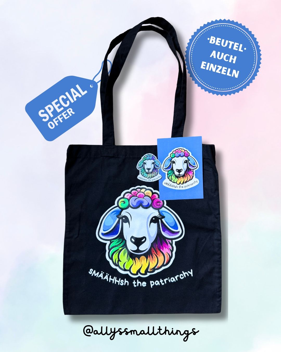 Smash the patriarchy Regenbogen Schaf 🐑 - Beutel, Tasche Fairtrade