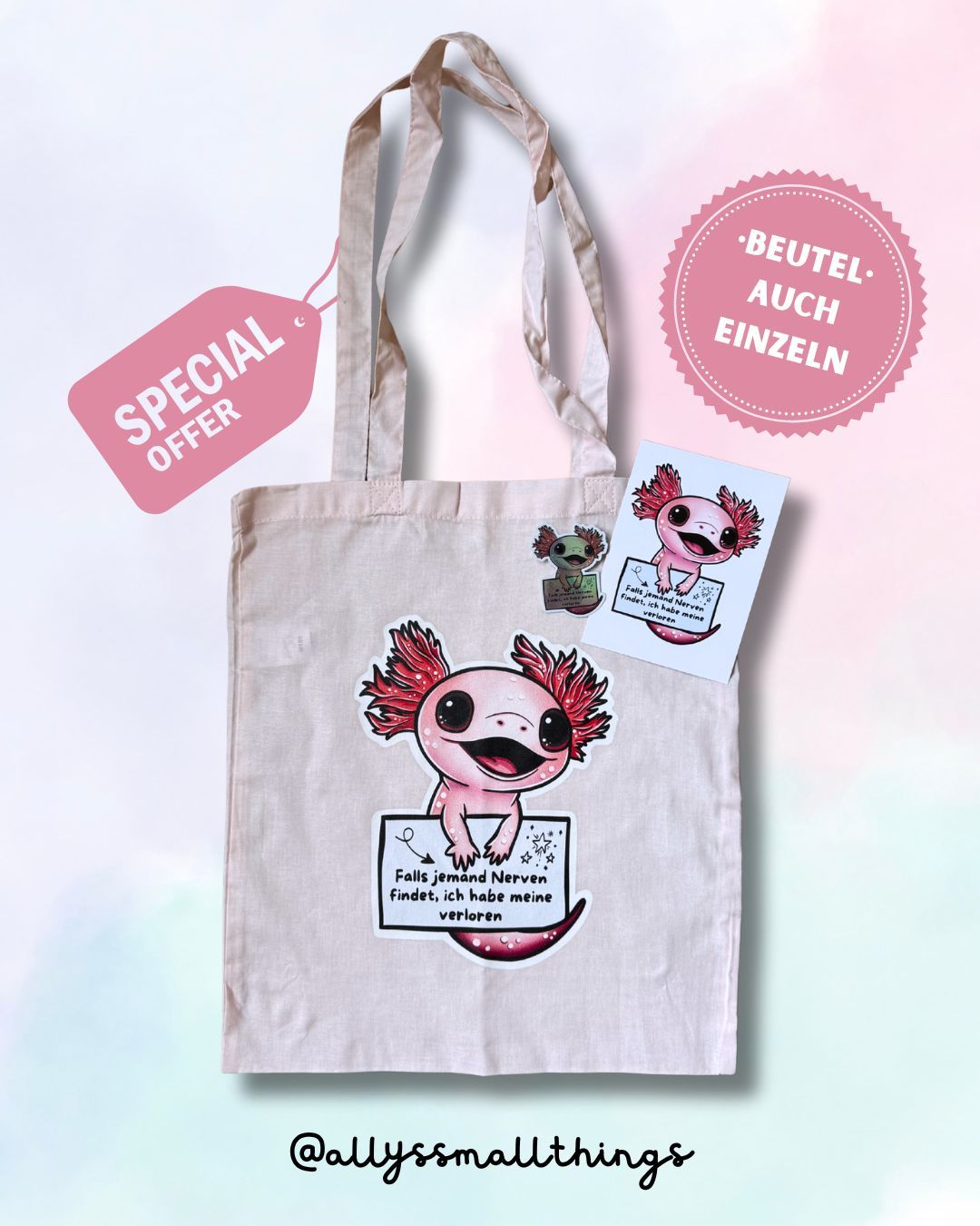 Meine Nerven Axolotl - Beutel, Tasche, Bag Fairtrade