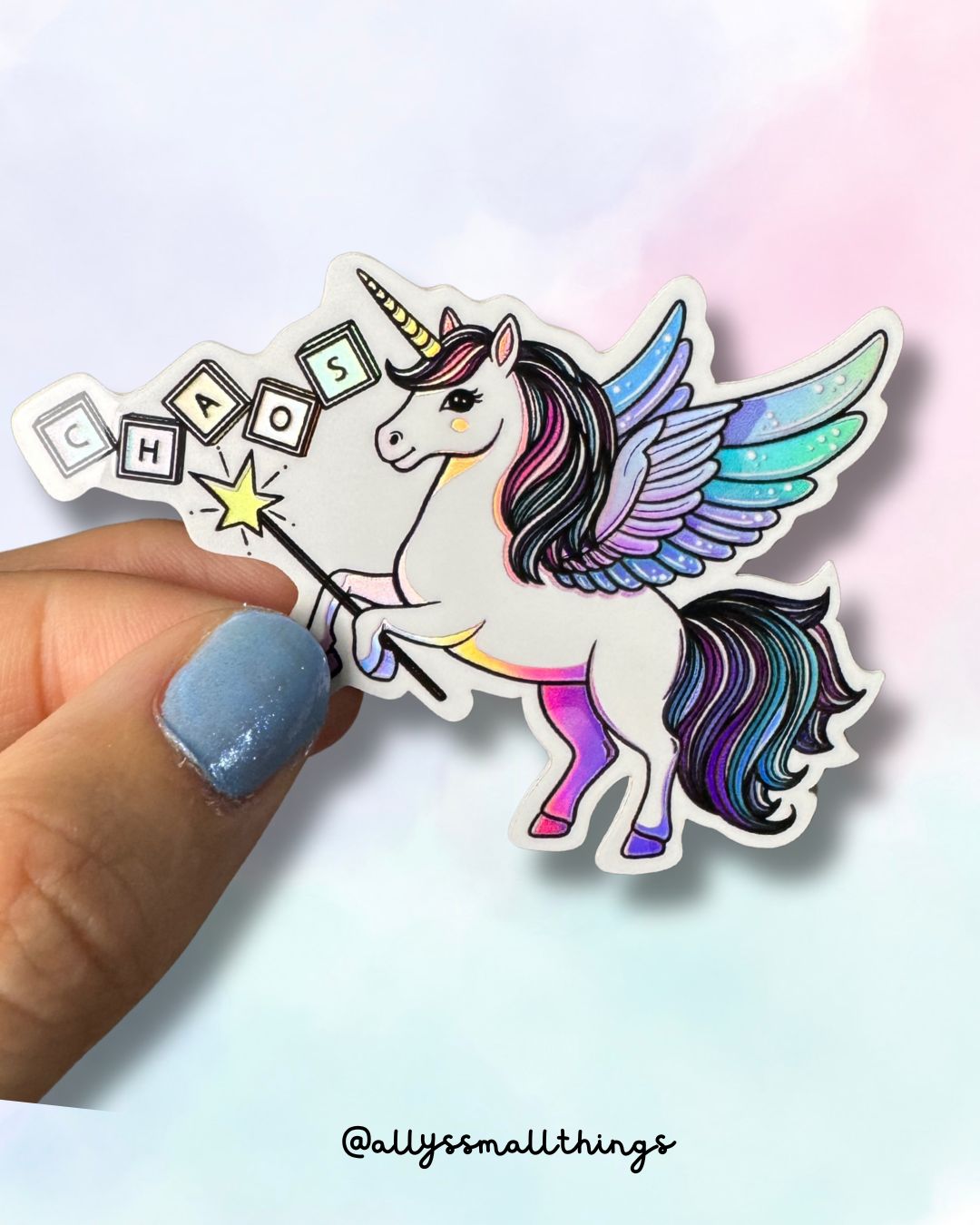 Chaos Einhorn 🦄 Holographischer Sticker Unicorn Pastell