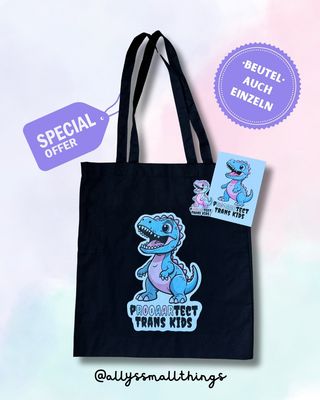 T-Rex Protect Trans Kids 🦖🏳️⚧️ Beutel, Tasche Fairtrade, Dino, Equality T-Rex Protect Trans Kids 🦖🏳️⚧️ Beutel, Tasche Fairtrade, Dino, Equality