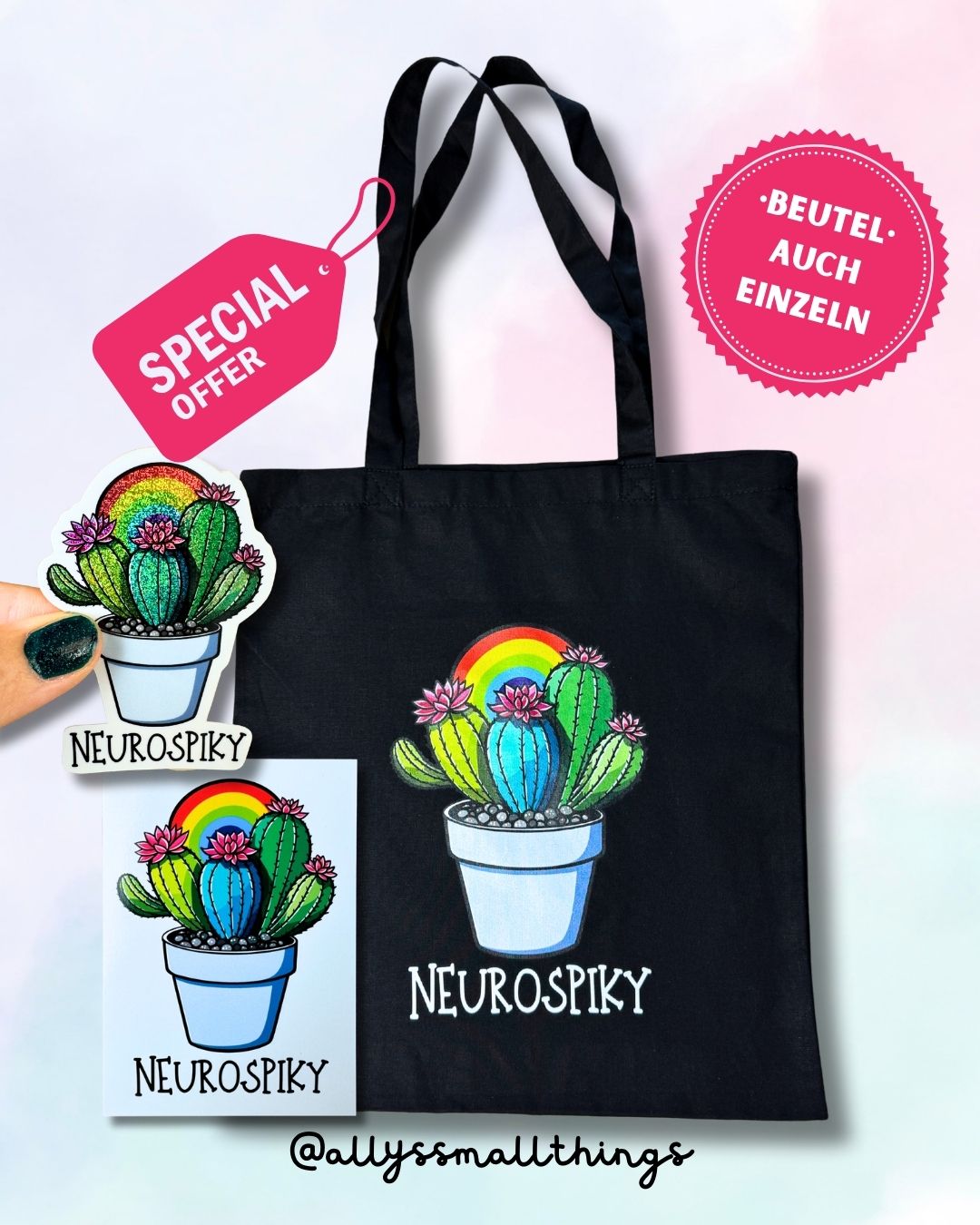 Neurospiky Kaktus 🌵 Beutel, Tasche Fairtrade, Neurodivergent Kakteen